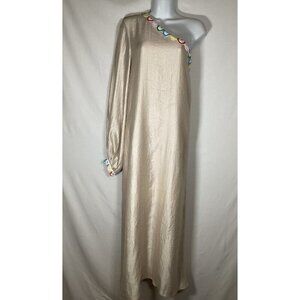 ZAYAN THE LABEL Gold One Shoulder Kaftan Beaded Size 14 Designer Wedding Boho
